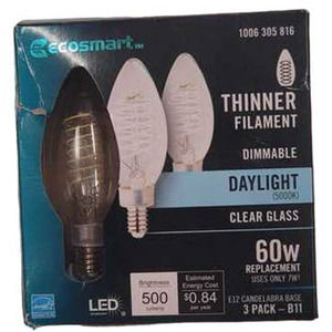 60W Equiv. B11 Dimmable E12 Candelabra Bendy Filament LED Edison Daylight (3-Pk)